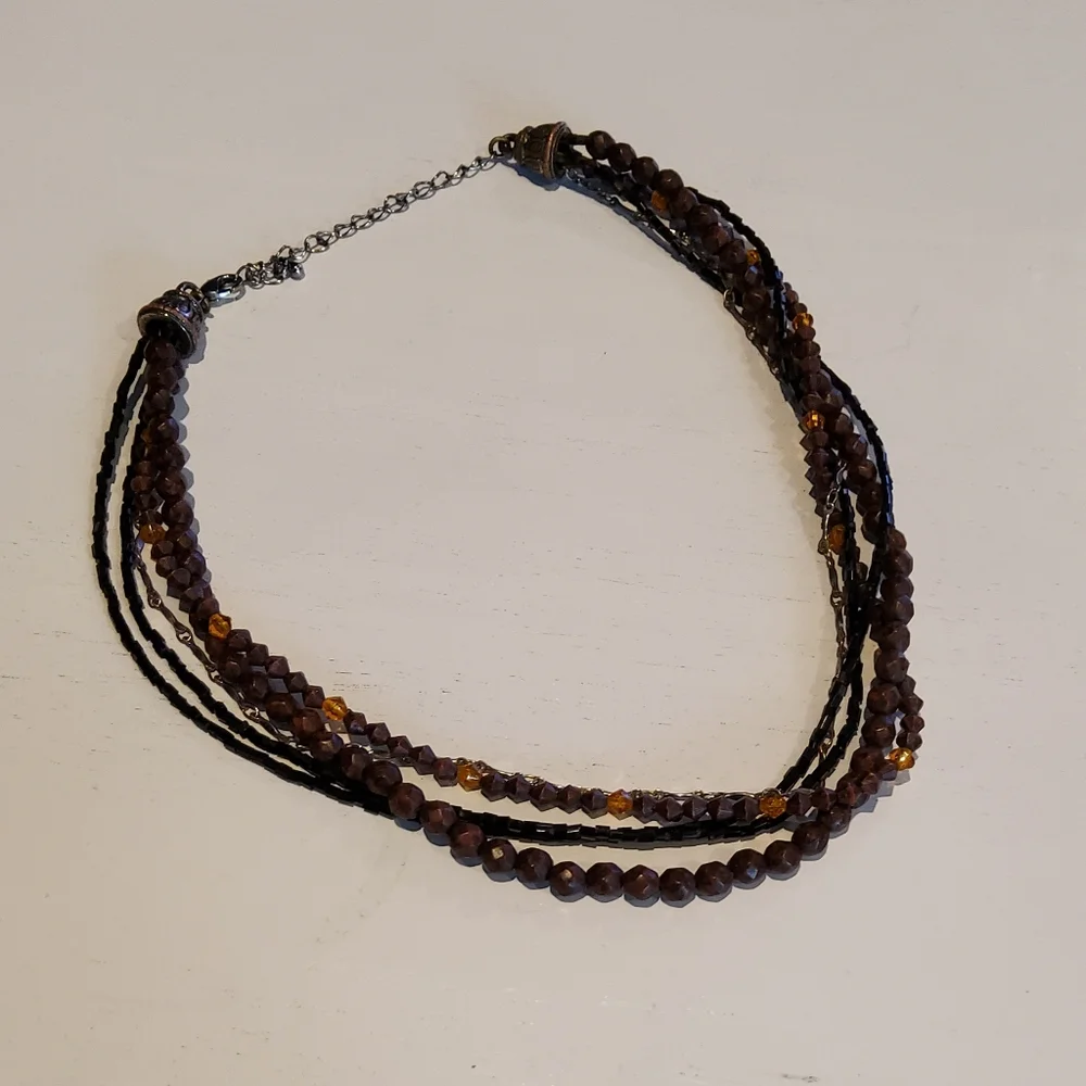 Beaded Necklace Multi Strand Boho Autumn Brown Orange Earthy Autumn Accessory